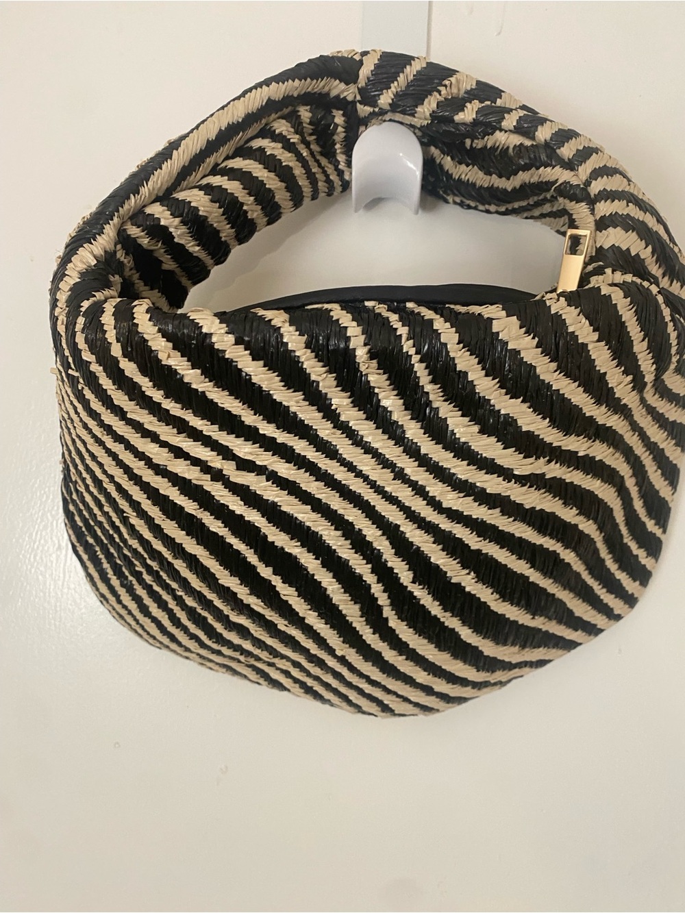 Black & Natural Woven Zebra Stripe Small Handbag
